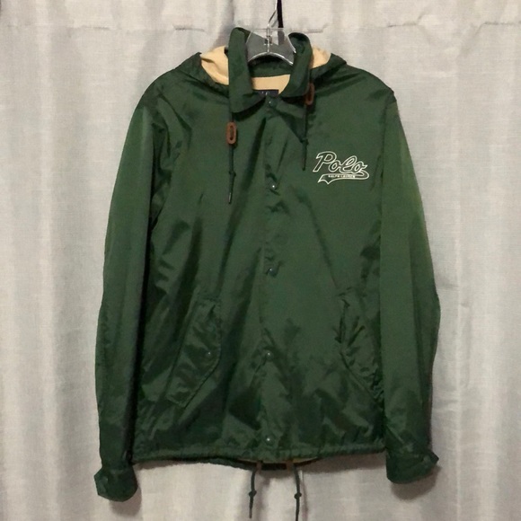 EUC RL POLO Snap Front WindBreaker-Green/Tan-Sz S-Nylon Lined-Detachable Hood - Picture 2 of 14